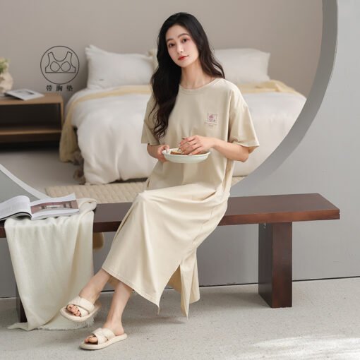 Vapetix 160(M)-175(XXL)  With Chest Pad Cool Cotton Short-sleeved Nightgown Pullover Casual Simple Pure Cotton Pull-up Cotto - Afbeelding 5