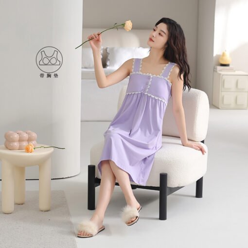 Vapetix 160(M)-175(XXL)  With Chest Pad Cool Cotton Sling Nightgown Pullover Casual Sexy Cotton Bracket Cotton Girl Sleevele – Bild 3