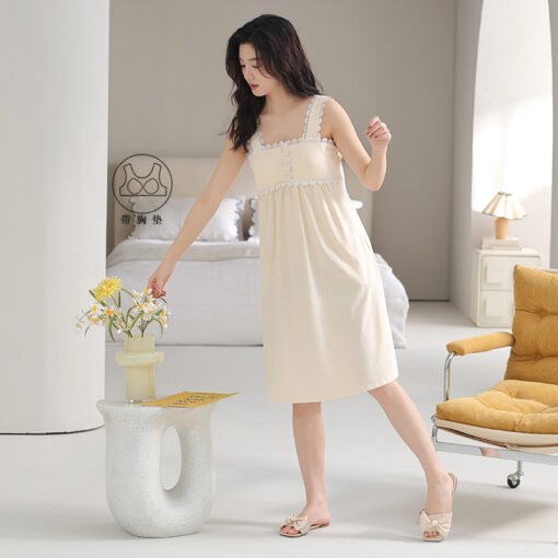 Vapetix 160(M)-175(XXL)  With Chest Pad Cool Cotton Sling Nightgown Pullover Casual Sexy Cotton Bracket Cotton Girl Sleevele – Bild 3
