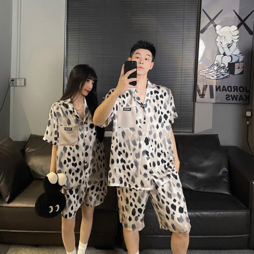 Vapetix M-XXXL  Ice Silk Couple Pajamas Summer New Short-sleeved Cartoon Comfortable Summer Outfit Two-piece Suit - Image 3
