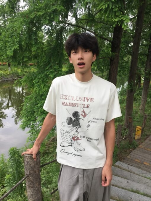Vapetix S-3XL  【Tmall/Recommended】Heavy 230g double yarn pure cotton combed tightly Mickey pattern printed short-s – Image 3