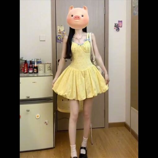 Vapetix S-2XL  Dopamine Yellow Strap dress Children's Summer 2025 New Beautiful Seaside Vacation Wave Point Ponchi - 图片 3