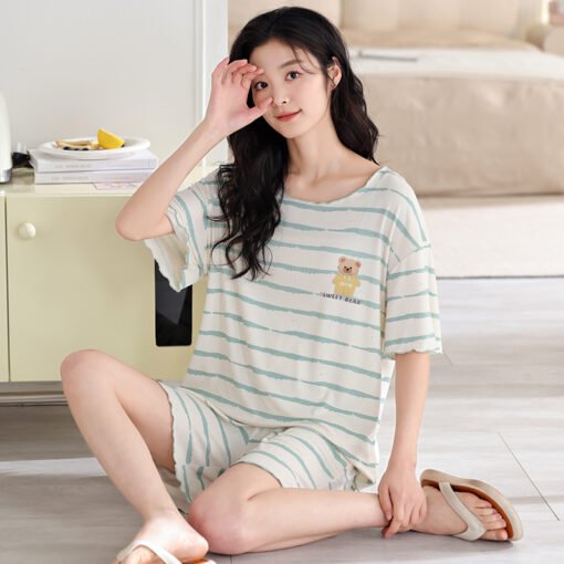 Vapetix M-XXL  2025 Summer New 5050 Modal with Chest Pad Crewneck Pullover Short Sleeve Shorts Pajamas Women's Hom - Afbeelding 3