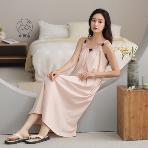 Vapetix 160(M)-175(XXL)  With Chest Pad Cool Cotton Sling Nightgown Pullover Casual Sexy Cotton Rack Cotton Girl's Vest dres