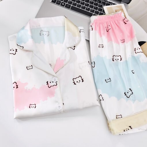 Vapetix M-XXL  Shaoxing -2025 Pajamas Women's New Ice Silk Cartoon Cute Short Sleeve Shorts Can Wear Two-Piece Hom - 图片 5