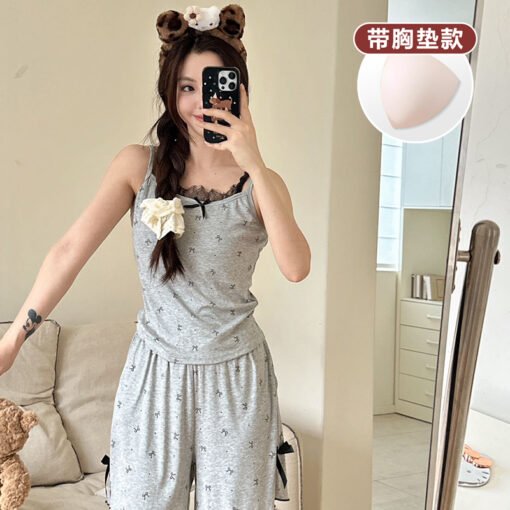 Vapetix M-XL  [Tanfanny Summer 77 Batch]# M-XL (Modal with Chest Pad) Summer Sling Pajamas Women's Suit Grey