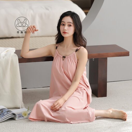Vapetix 160(M)-175(XXL)  With Chest Pad Cool Cotton Sling Nightgown Pullover Casual Sexy Cotton Rack Cotton Girl's Vest dres – Bild 3