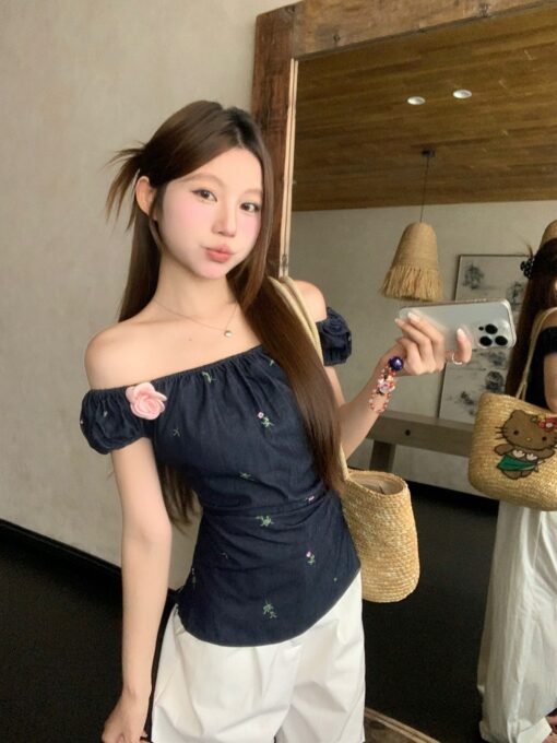Vapetix Universal code-Universal code  Real shot of new summer commuter slim embroidered denim versatile top for women