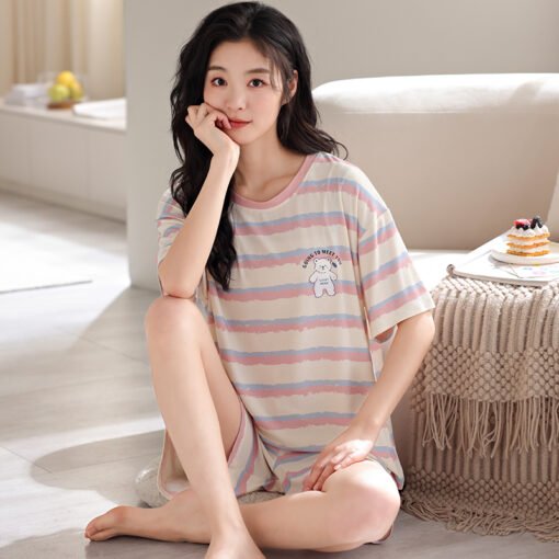Vapetix M-XXL  2025 Summer New 5050 Modal with Chest Pad Crewneck Pullover Short Sleeve Shorts Pajamas Women's Hom – Bild 3