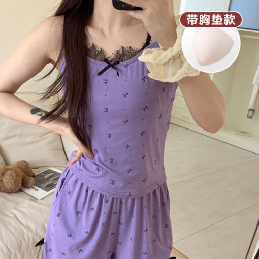 Vapetix M-XL  [Tanfanny Summer 77 Batch]# M-XL (Modal with Chest Pad) Summer Sling Pajamas Women's Suit Purple - 图片 2
