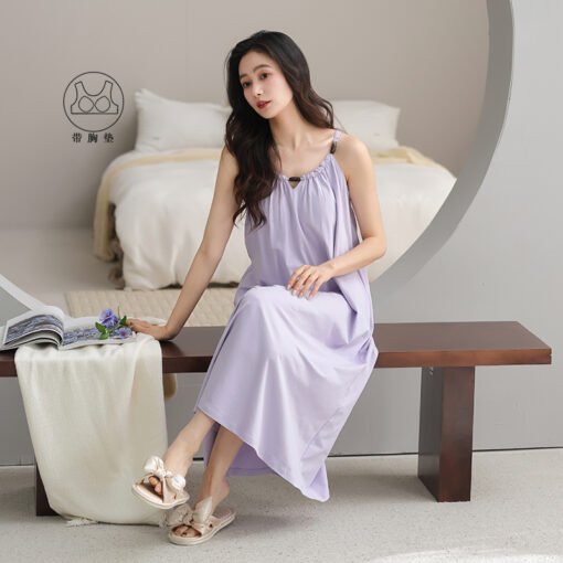 Vapetix 160(M)-175(XXL)  With Chest Pad Cool Cotton Sling Nightgown Pullover Casual Sexy Cotton Rack Cotton Girl's Vest dres - Imagen 2