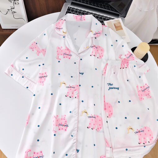 Vapetix M-XXL  Shaoxing -2025 Pajamas Women's New Ice Silk Cartoon Cute Short Sleeve Shorts Can Wear Two-Piece Hom - 图片 3