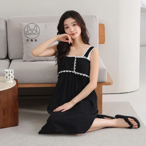 Vapetix 160(M)-175(XXL)  With Chest Pad Cool Cotton Sling Nightgown Pullover Casual Sexy Cotton Bracket Cotton Girl Sleevele – Bild 2