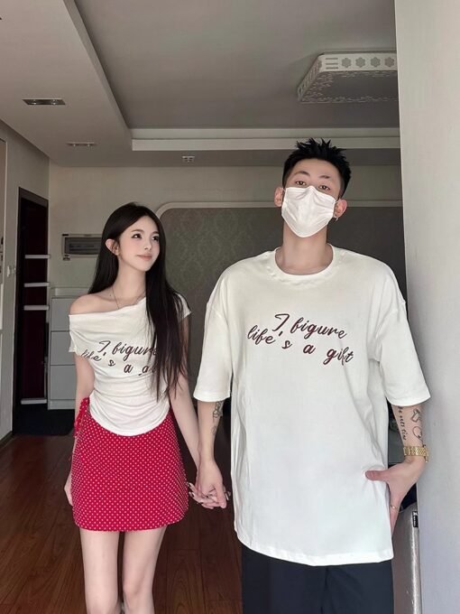 Vapetix S-XL  Different Couple Dress Summer Spice Girl Short Sleeve One Long One Short 2025 New Design Sense Nich - 图片 4