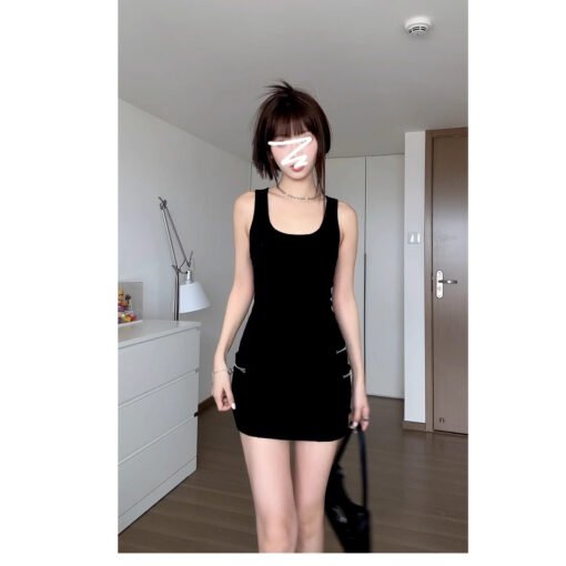 Vapetix S-XL  American Style Hot Girl Sleeveless Camisole Women's dress Women's Summer New Black Slim-fit Short S - 图片 4