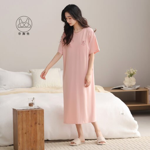 Vapetix 160(M)-175(XXL)  With Chest Pad Cool Cotton Short-sleeved Nightgown Pullover Casual Simple Pure Cotton Pull-up Cotto – Bild 3