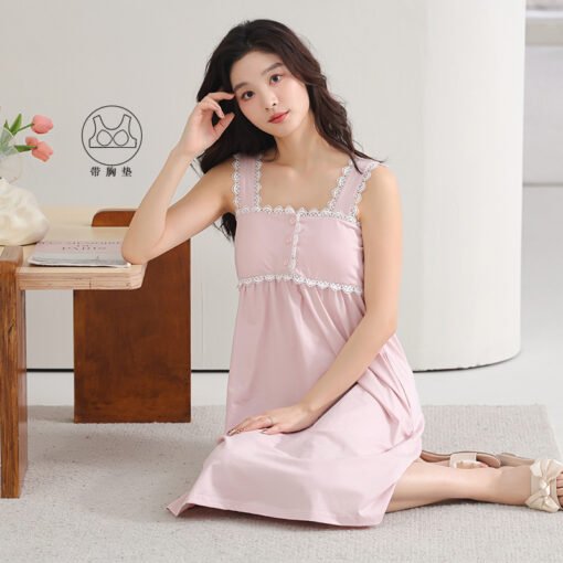 Vapetix 160(M)-175(XXL)  With Chest Pad Cool Cotton Sling Nightgown Pullover Casual Sexy Cotton Bracket Cotton Girl Sleevele - Afbeelding 4