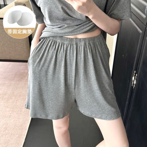 Vapetix M-XXL  Shaoxing -2025 Pajamas Women's Cotton Crewneck Short Sleeve Shorts Solid Color Outer Wear Home Wear - Kép 2