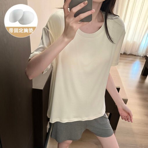 Vapetix M-XXL  Shaoxing -2025 Pajamas Women's Cotton Crewneck Short Sleeve Shorts Solid Color Outer Wear Home Wear – Bild 4