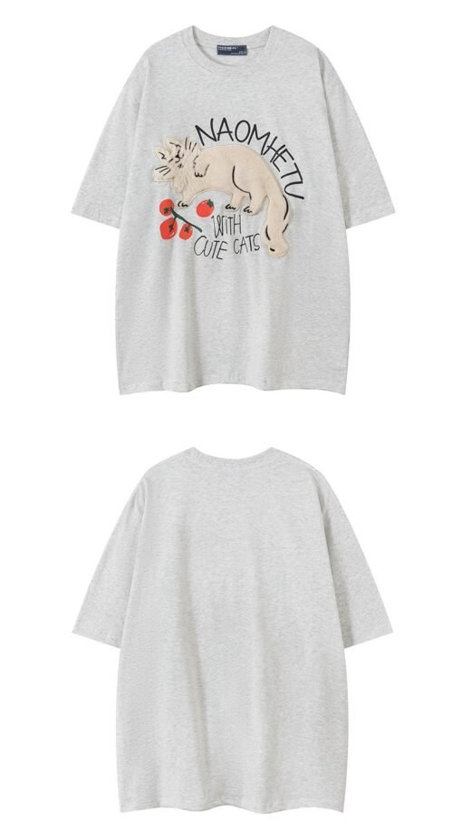 Vapetix S-3XL  【Tmall/Recommended】Heavy 230g double yarn pure cotton combed tightly kitten pattern printed short-s - 图片 3