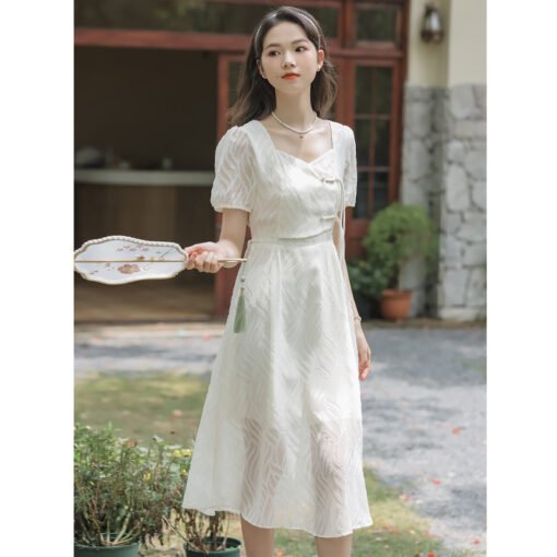 Vapetix S-2XL  New Chinese short-sleeved dress for women in summer 2025 new style fresh and sweet slim small Frenc - Obrázek 5
