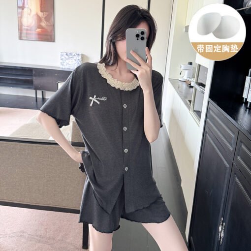 Vapetix M-XXL  Red Peach Fruit# With Fixed Chest Pad Summer Pajamas Women's Colored Cotton Pull Rack Lace Casual C - 图片 5