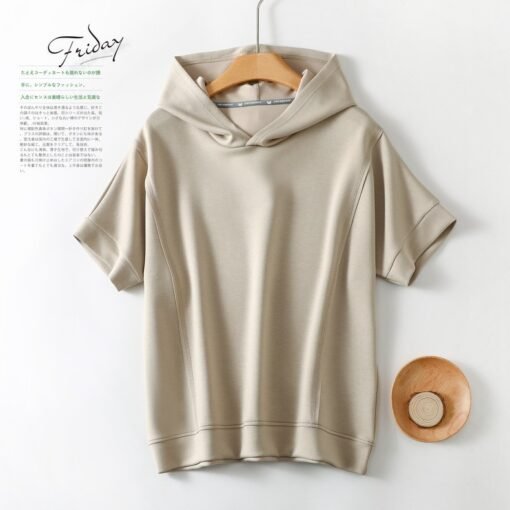 Vapetix L-XXL  Air Layer Solid Color Hooded Short-sleeved T-shirt Women's Summer Thin plus size Loose Slimming All
