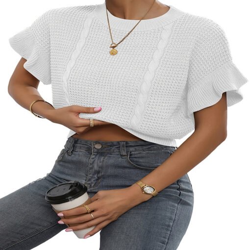 Vapetix S-XXXL  2024 Amazon Cross-border Europe and the United States New Twisted Rope Ruffled Short Sleeve Crewnec