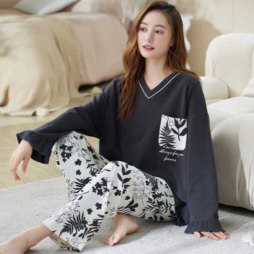Vapetix Female M-Female XXL  Pajamas Women's 2025 Spring New Cotton Round Neck Outer Wearing Long Sleeve Plus Size Home Wear Out