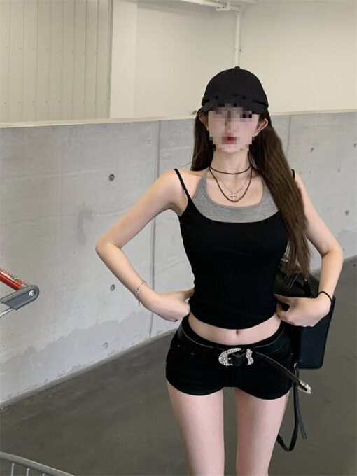 Vapetix S-XL  Camisole Women's Fake Two-piece Design Sexy Neck Summer Slim-fit Slimming Inner Short Small Camisol