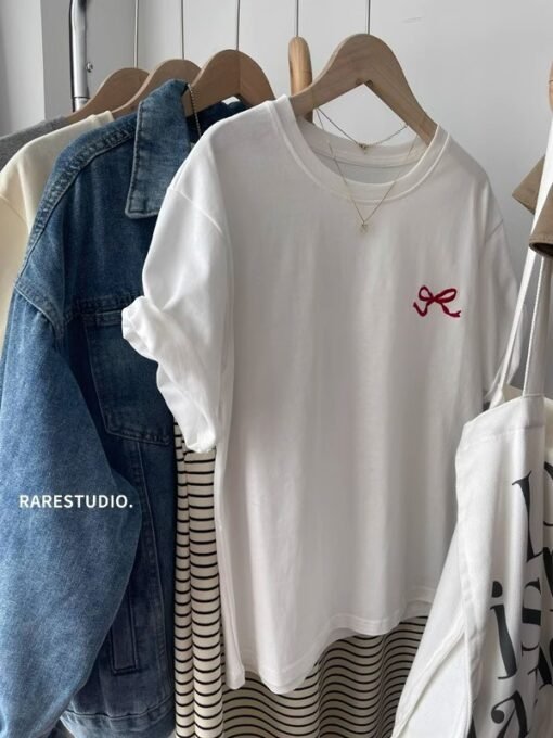 Vapetix M-2XL  Spring and Summer South Korea New Simple Embroidered Small Bow Solid Color All-match Shoulder Short