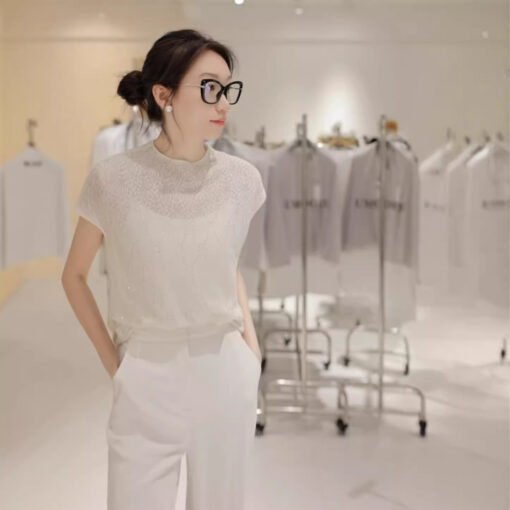 Vapetix M-L  Gouhua Hollow-out Design Sense All-match Round Neck Pullover Sweater Slimming Loose Sleeveless Vest