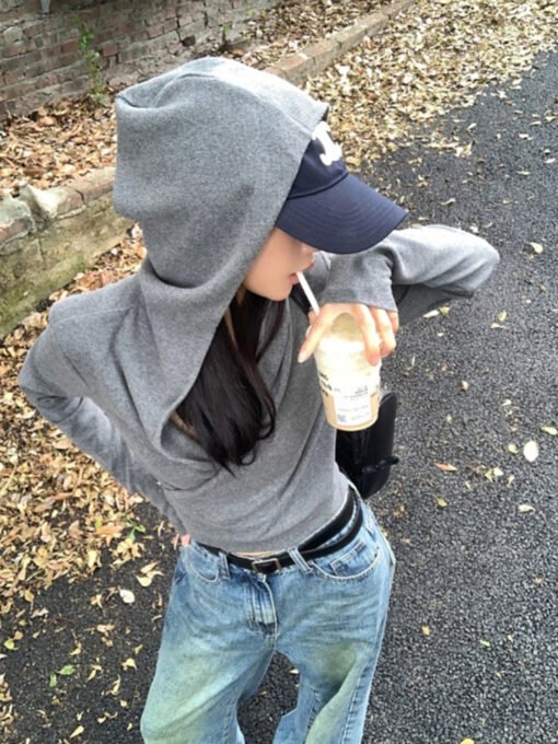 Vapetix S-XL  New Arrival Small Gray Hooded Sweater Cardigan Coat Women's Autumn and Winter Women's High-end Shor
