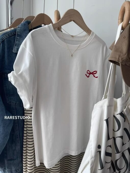 Vapetix M-2XL  Spring and Summer South Korea New Simple Embroidered Small Bow Solid Color All-match Shoulder Short – Bild 2