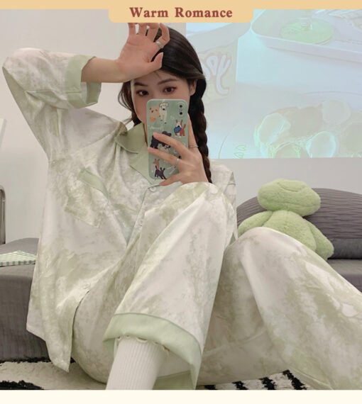 Vapetix M-XXL  2025 Spring and Autumn New Pajamas Women's Ice Silk Long-sleeved Sweet High-end Jacquard Outfit Two