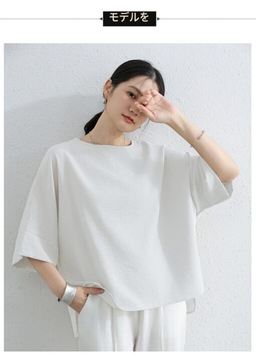 Vapetix One size fits all-One size fits all  Summer Japanese plus size Women's Thin Short-sleeved T-shirt Spliced Sleeve Elegant Irregular Top L