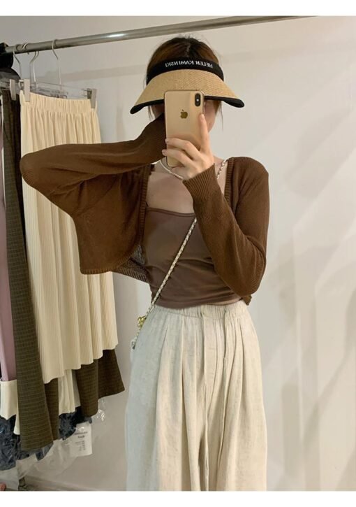 Vapetix Average size 80 to 125 pounds-Average size 80 to 125 pounds  Ice Silk Knitted Sunscreen Cardigan Women's Thin Shawl 2025 Summer with Sling dress Outer Blouse To