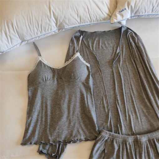 Vapetix M-XXL  Pajamas with Chest Pad Women's Summer Lace Long-sleeved Suspenders Shorts suit Cross-border Home Cl