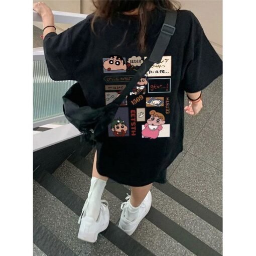 Vapetix M-3XL  Black Cartoon Print Short-sleeved T-shirt Women's Casual Age-reducing Spring and Summer Loose overs