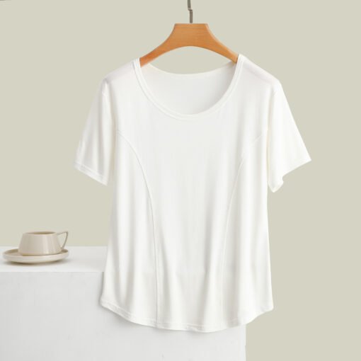 Vapetix M-XXL  Modal Crewneck Short-sleeved T-shirt Women's Summer Loose Slim-fit Solid Color Simple Base Shirt Ou - 图片 2