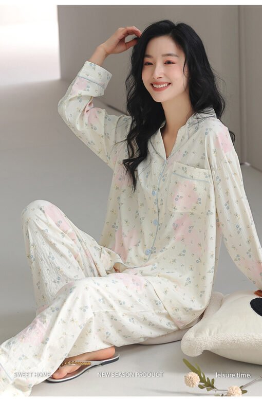 Vapetix M-XXL  2025 New Arrival Pajamas Women's Spring Cloud Cotton Long-Sleeved Lapel Two-Piece Suit Cute Sweet H