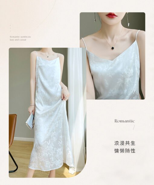 Vapetix S-XXL  French Satin Silk Sling dress Women's V-neck Acetate Jacquard Dress for Spring and Summer Slim Look - 图片 2
