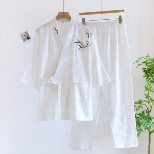 Vapetix M-XL  Japanese-style Chinese style pajamas men's kimono cotton gauze thin lace-up plus size 100.00kg home