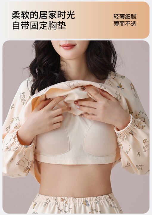 Vapetix M-XXL  Pajamas Women's Cotton Spring and Autumn with Chest Pad Crewneck Long Sleeve Trousers Sweet Home Cl – Bild 2