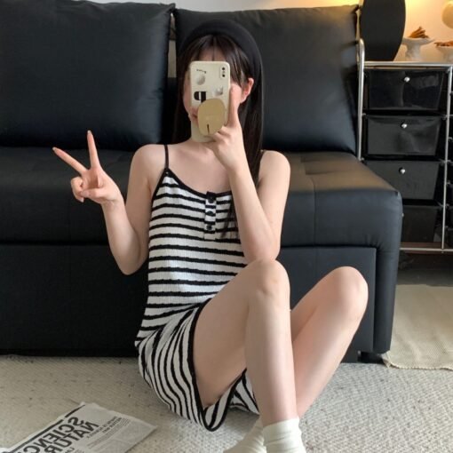 Vapetix M-XXL  Pure Desire New Style Instagram Style Korean Style Sweet Striped Pajamas Women's Summer Thin Sling