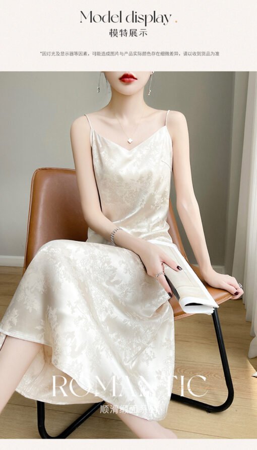 Vapetix S-XXL  French Satin Silk Sling dress Women's V-neck Acetate Jacquard Dress for Spring and Summer Slim Look - 图片 4