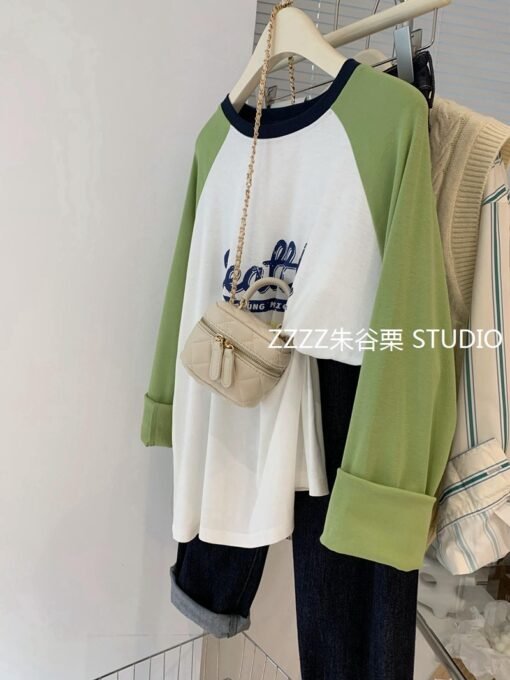 Vapetix M-2XL  Distinctive Youth Age-reducing Raglan Sleeve Long-sleeved T-shirt Women's Korean-style Instagram Po - Kuva 2