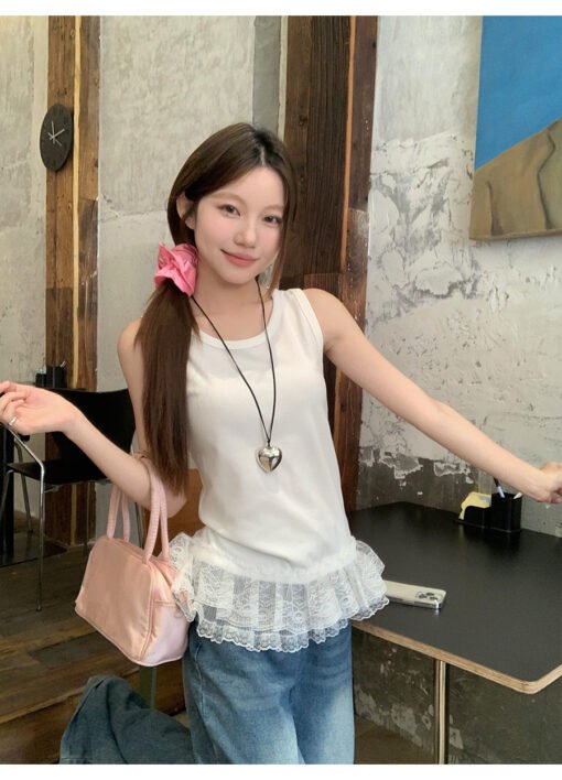 Vapetix S-XL  Korean Style All-match Design Lace Lace Stitching Vest Women's Summer Fresh Age-reducing Niche Wear - 图片 2