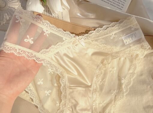 Vapetix M-L  Pure Light Luxury Satin Bow Low Waist European and American Style Sexy Lace Cotton Crotch Mesh Tria