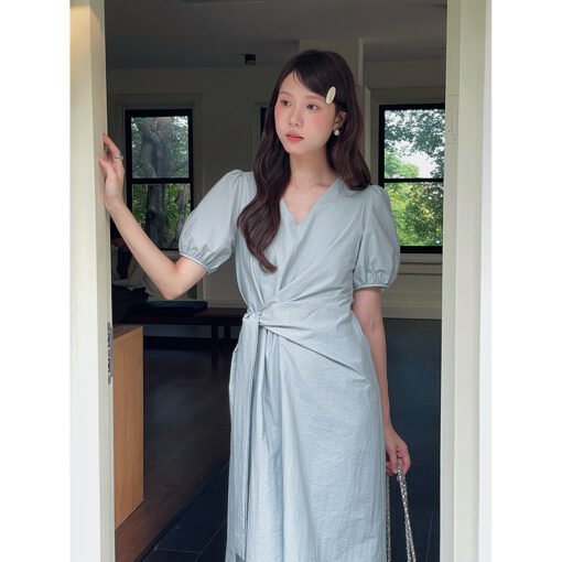 Vapetix One size fits all (80-130)-One size fits all (80-130)  [Fashionable Commuter] Song Ming V-neck Waist dress Women's 2025 Summer New Puff Sleeve Mid-length - Kuva 2